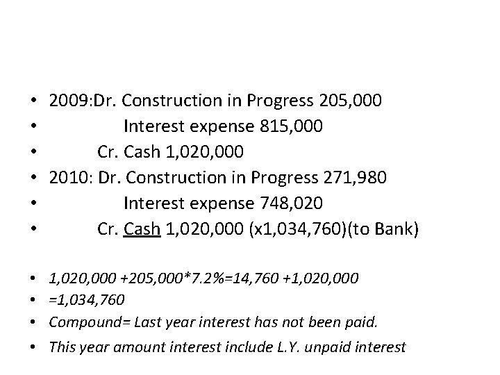  • 2009: Dr. Construction in Progress 205, 000 • Interest expense 815, 000