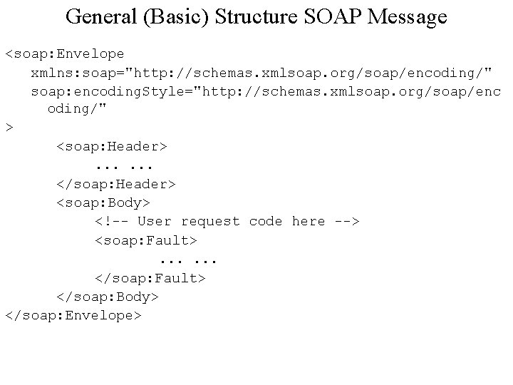 General (Basic) Structure SOAP Message <soap: Envelope xmlns: soap="http: //schemas. xmlsoap. org/soap/encoding/" soap: encoding.