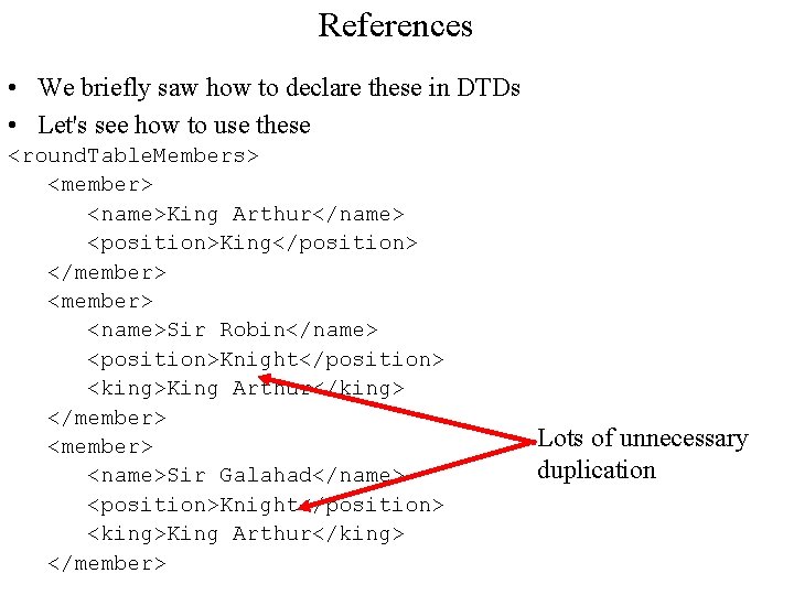 References • We briefly saw how to declare these in DTDs • Let's see References • We briefly saw how to declare these in DTDs • Let's see