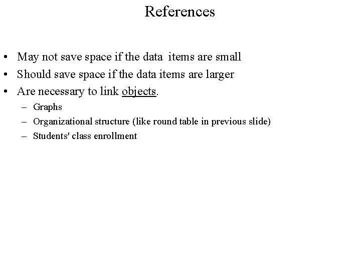 References • May not save space if the data items are small • Should References • May not save space if the data items are small • Should