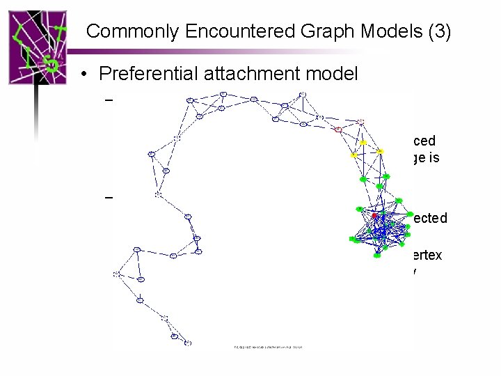 Commonly Encountered Graph Models (3) • Preferential attachment model – Ideas: • Growing network
