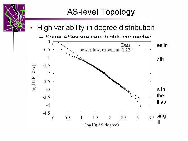 AS-level Topology • High variability in degree distribution – Some ASes are very highly