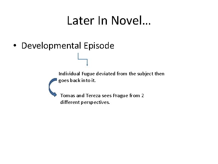 Later In Novel… • Developmental Episode Individual Fugue deviated from the subject then goes