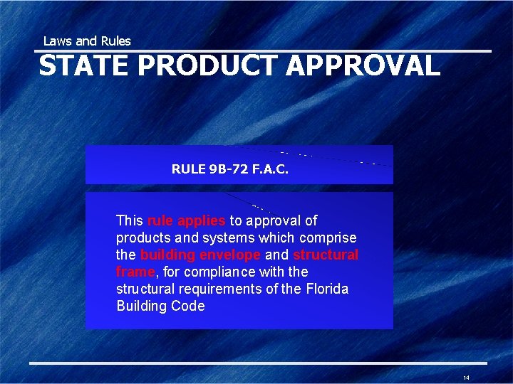 Laws and Rules STATE PRODUCT APPROVAL is governed by Law RULE 9 B-72 F.