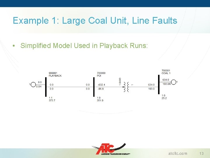 Example 1: Large Coal Unit, Line Faults • Simplified Model Used in Playback Runs:
