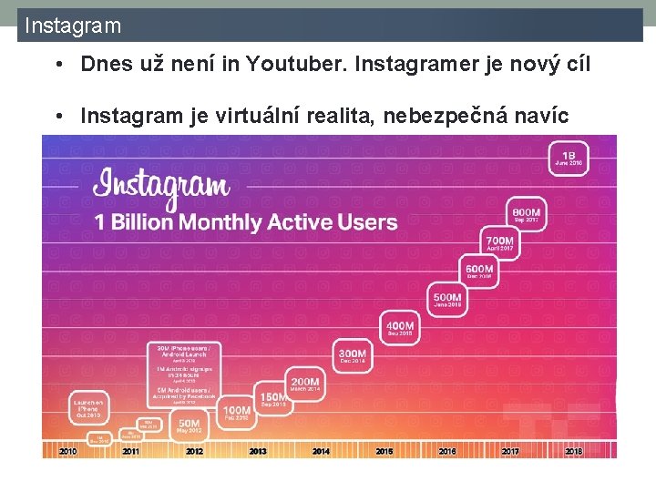 Instagram • Dnes už není in Youtuber. Instagramer je nový cíl • Instagram je