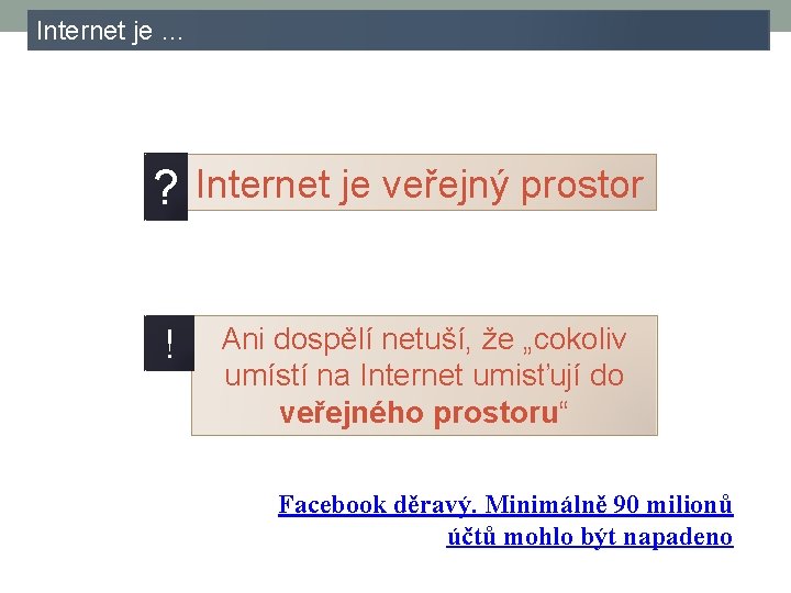 Internet je … ? Internet je veřejný prostor ! Ani dospělí netuší, že „cokoliv
