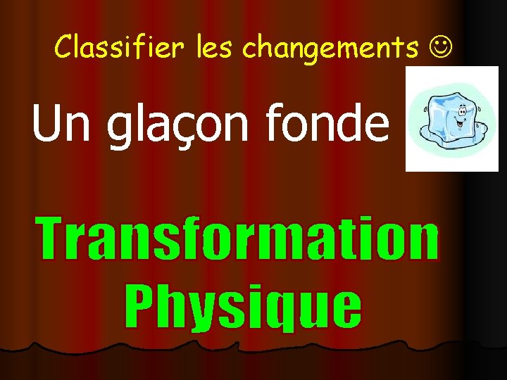 Classifier les changements Un glaçon fonde 