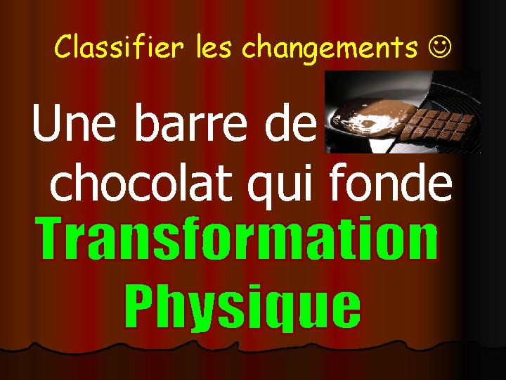 Classifier les changements Une barre de chocolat qui fonde 