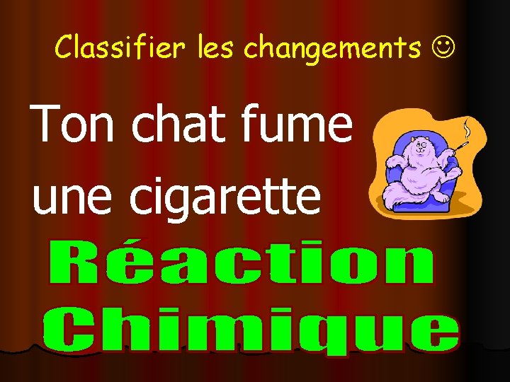 Classifier les changements Ton chat fume une cigarette 