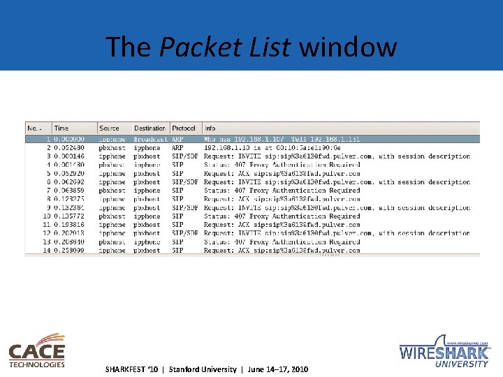 The Packet List window SHARKFEST ‘ 10 | Stanford University | June 14– 17,