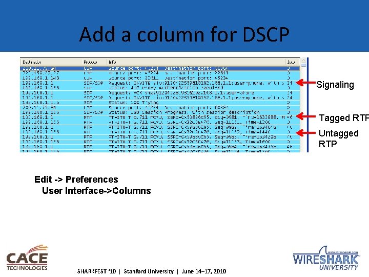 Add a column for DSCP Signaling Tagged RTP Untagged RTP Edit -> Preferences User