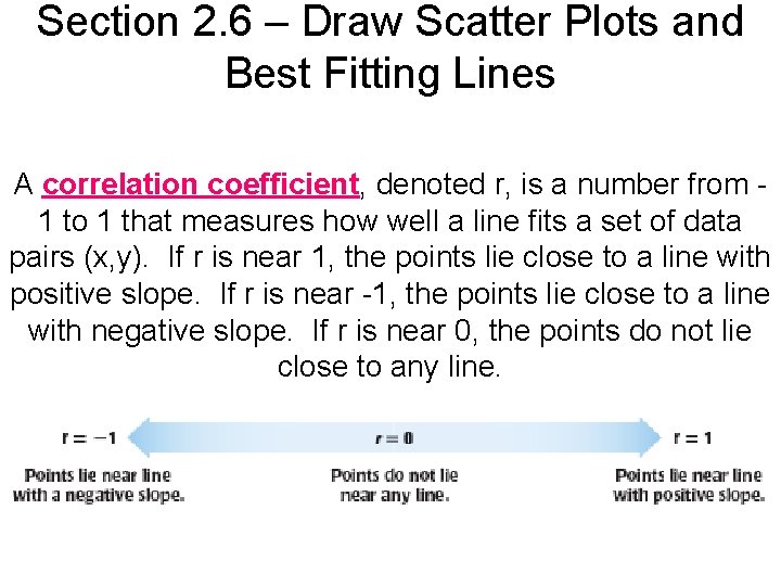 Section 2. 6 – Draw Scatter Plots and Best Fitting Lines A correlation coefficient,