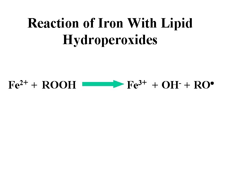 Reaction of Iron With Lipid Hydroperoxides Fe 2+ + ROOH Fe 3+ + OH-