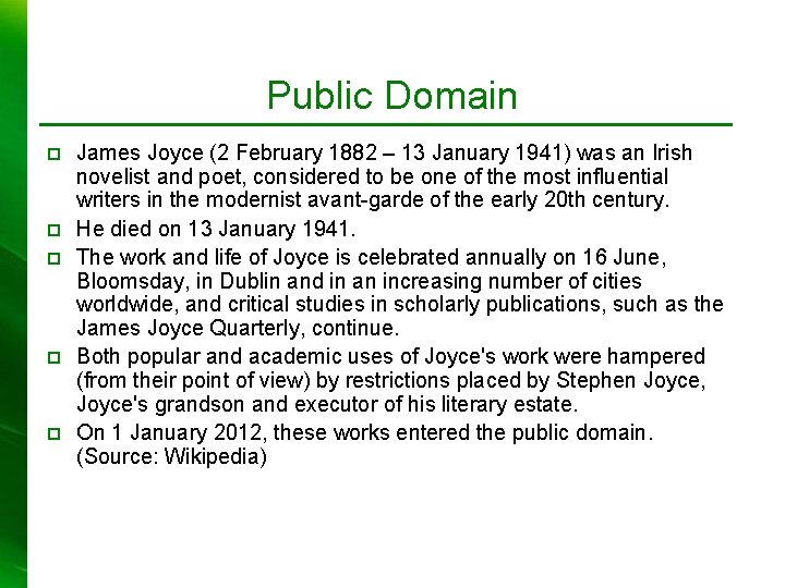 Public Domain p p p James Joyce (2 February 1882 – 13 January 1941)