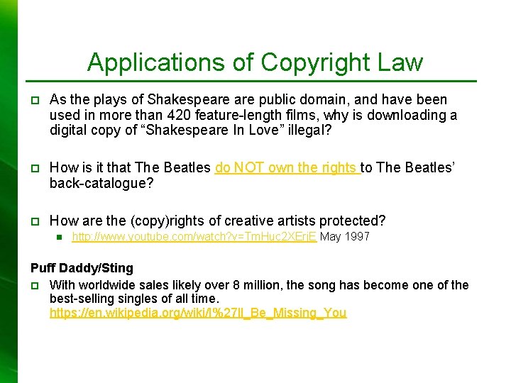 Applications of Copyright Law p As the plays of Shakespeare public domain, and have