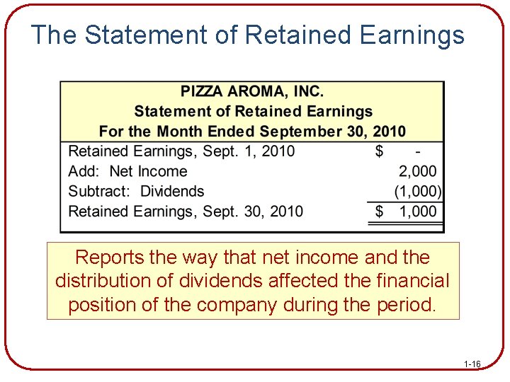 The Statement of Retained Earnings Reports the way that net income and the distribution