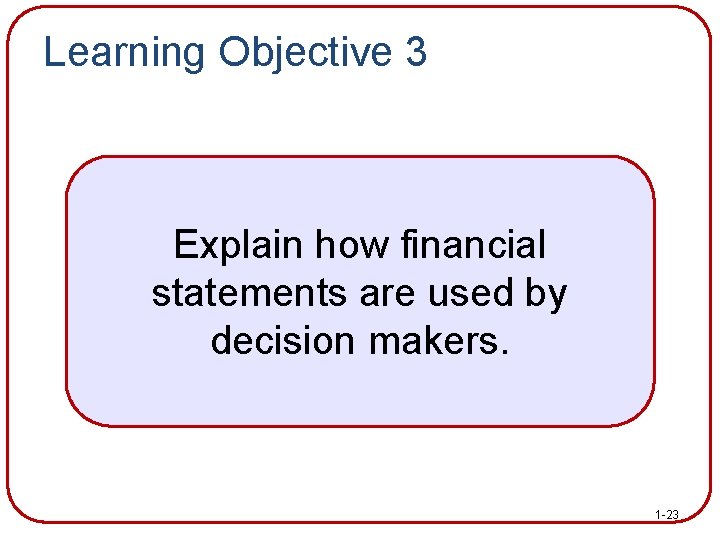 Learning Objective 3 Explain how financial statements are used by decision makers. 1 -23
