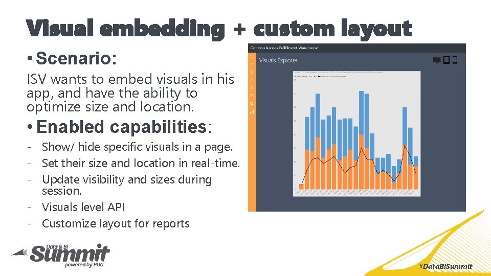 Visual embedding + custom layout • Scenario: ISV wants to embed visuals in his