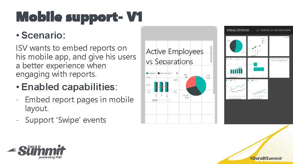 Mobile support- V 1 • Scenario: ISV wants to embed reports on his mobile