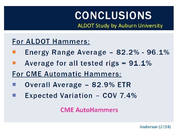 ALDOT Study by Auburn University CME Auto. Hammers Anderson (2014) ALDOT Study by Auburn University CME Auto. Hammers Anderson (2014)