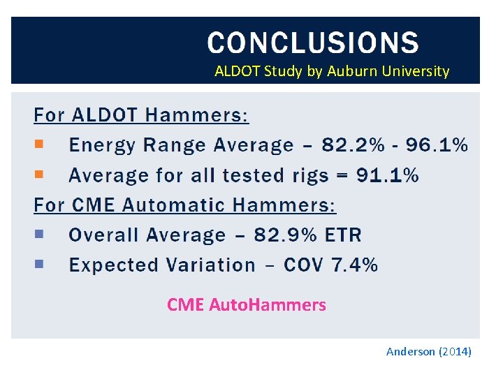 ALDOT Study by Auburn University CME Auto. Hammers Anderson (2014) 