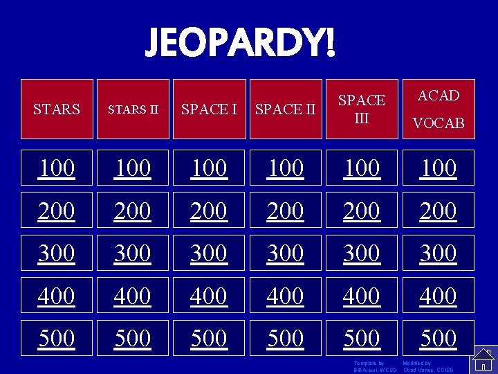 JEOPARDY! ACAD STARS II SPACE III 100 100 100 200 200 200 300 300