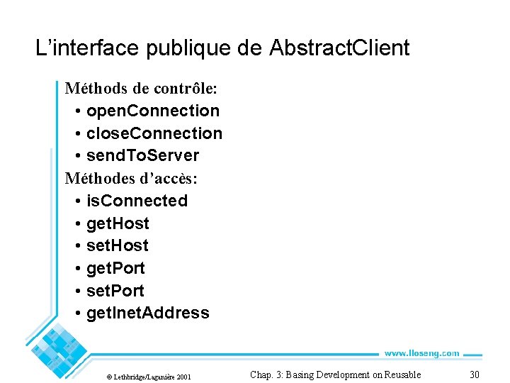 L’interface publique de Abstract. Client Méthods de contrôle: • open. Connection • close. Connection