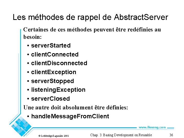 Les méthodes de rappel de Abstract. Server Certaines de ces méthodes peuvent être redéfinies