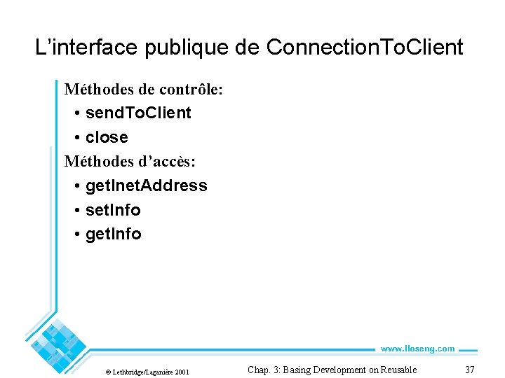 L’interface publique de Connection. To. Client Méthodes de contrôle: • send. To. Client •