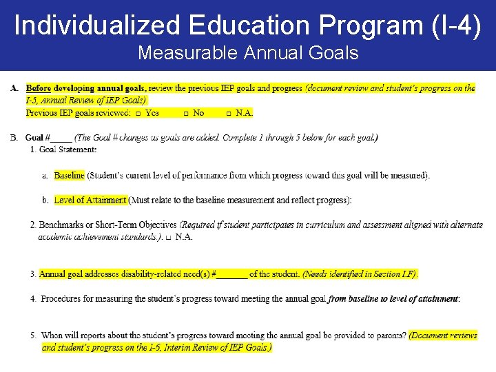 Individualized Education Program (I-4) Measurable Annual Goals 110 