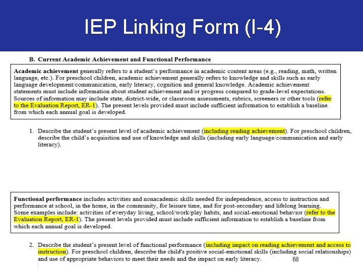 IEP Linking Form (I-4) 68 