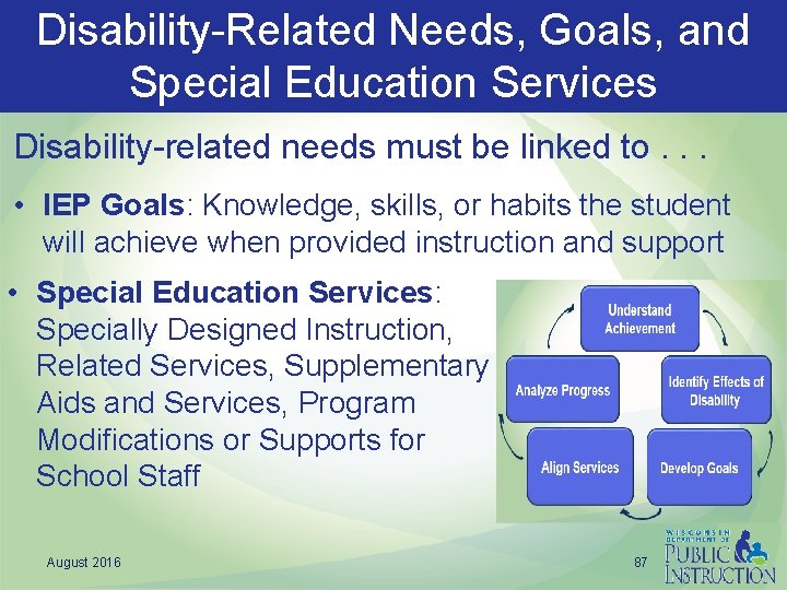 Disability-Related Needs, Goals, and Special Education Services Disability-related needs must be linked to. .