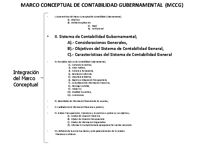 MARCO CONCEPTUAL DE CONTABILIDAD GUBERNAMENTAL (MCCG) • I. Características del Marco Conceptual de Contabilidad