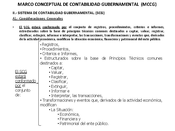 MARCO CONCEPTUAL DE CONTABILIDAD GUBERNAMENTAL (MCCG) II. - SISTEMA DE CONTABILIDAD GUBERNAMENTAL. (SCG) A).