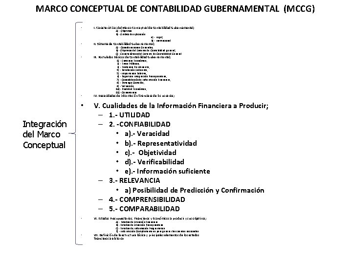 MARCO CONCEPTUAL DE CONTABILIDAD GUBERNAMENTAL (MCCG) • I. Características del Marco Conceptual de Contabilidad