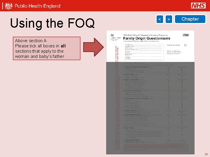 Using the FOQ < > Chapter Above section A Please tick all boxes in