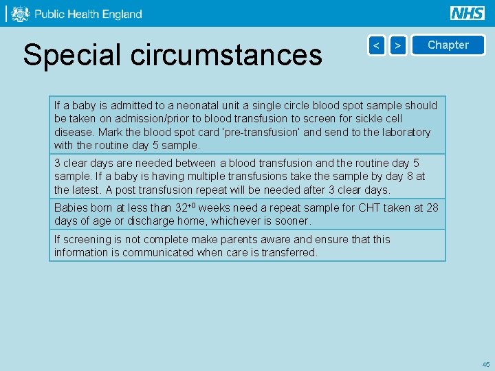 Special circumstances < > Chapter If a baby is admitted to a neonatal unit
