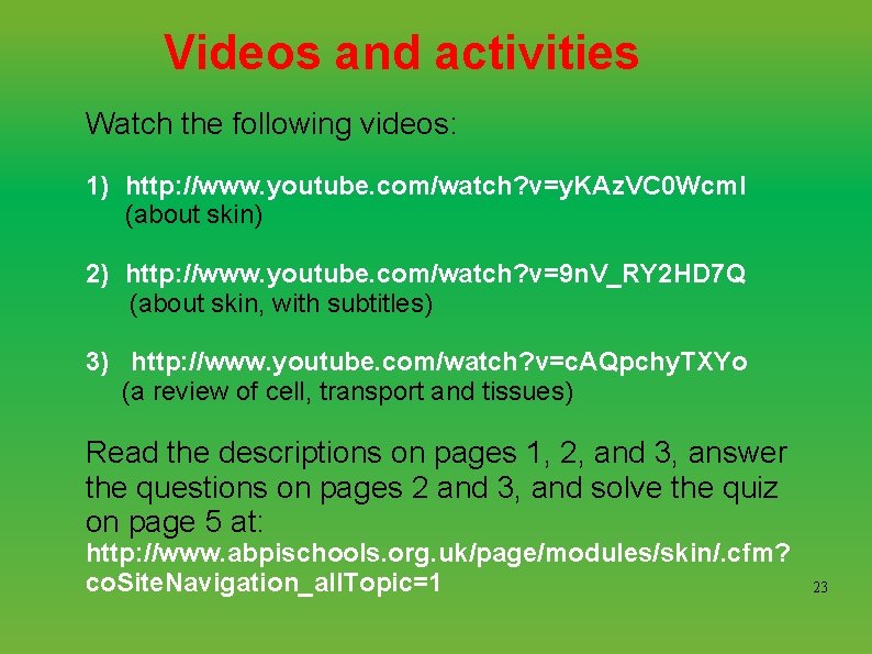 Videos and activities Watch the following videos: 1) http: //www. youtube. com/watch? v=y. KAz.