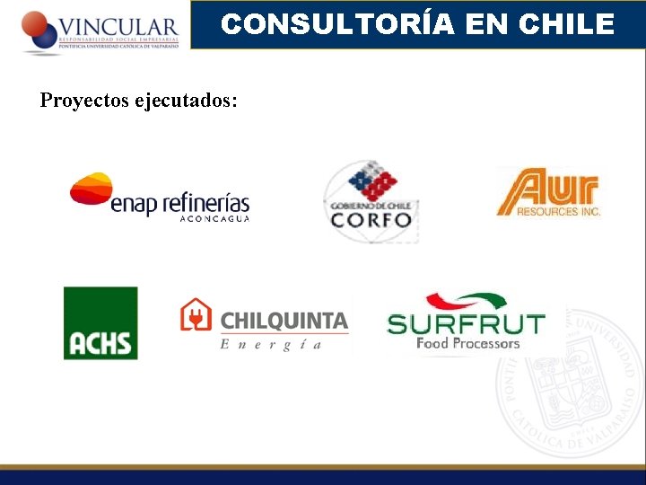 CONSULTORÍA EN CHILE Proyectos ejecutados: 