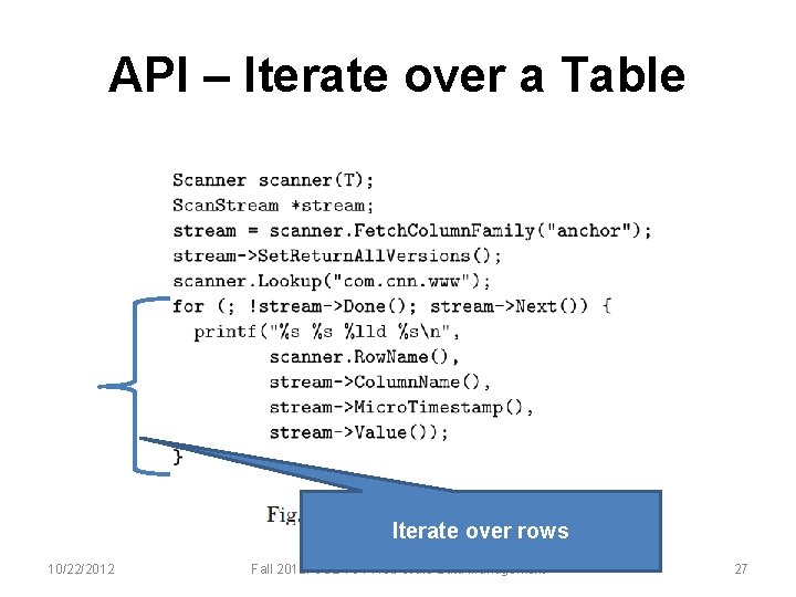 API – Iterate over a Table Iterate over rows 10/22/2012 Fall 2012: CSE 704