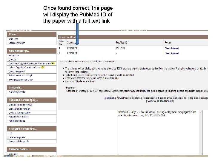 Once found correct, the page will display the Pub. Med ID of the paper