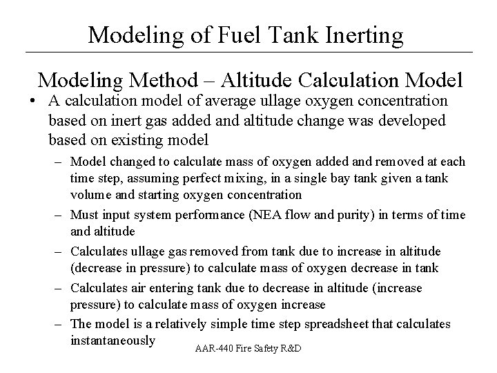 Modeling of Fuel Tank Inerting __________________ Modeling Method – Altitude Calculation Model • A