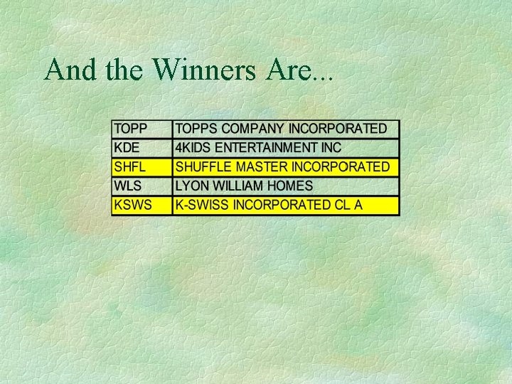 And the Winners Are. . . 