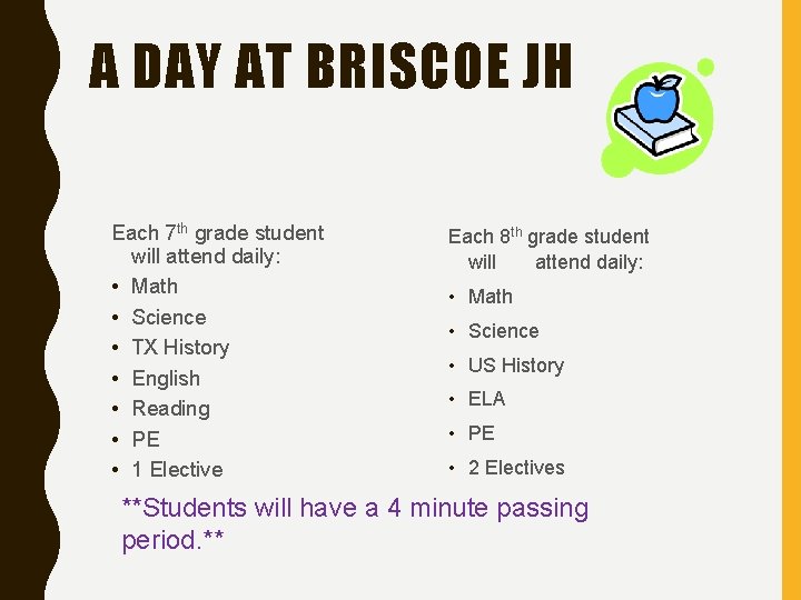 A DAY AT BRISCOE JH Each 7 th grade student will attend daily: • A DAY AT BRISCOE JH Each 7 th grade student will attend daily: •