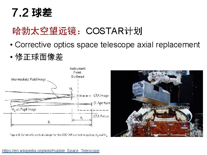 7. 2 球差 哈勃太空望远镜：COSTAR计划 • Corrective optics space telescope axial replacement • 修正球面像差 https: