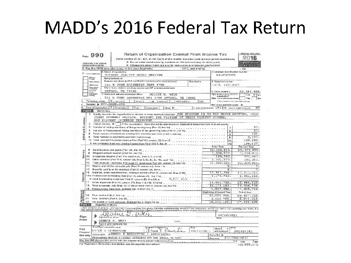 MADD’s 2016 Federal Tax Return 
