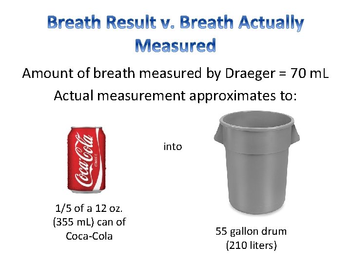 Amount of breath measured by Draeger = 70 m. L Actual measurement approximates to: