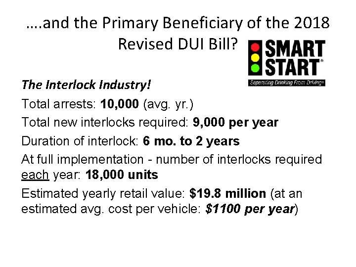 …. and the Primary Beneficiary of the 2018 Revised DUI Bill? The Interlock Industry!