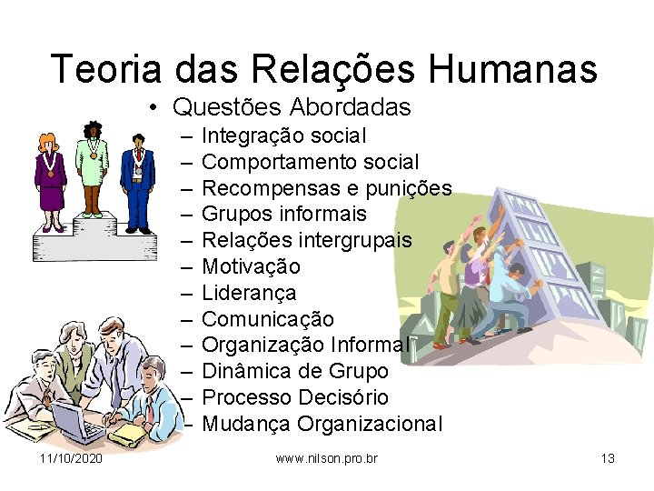 Teoria das Relações Humanas • Questões Abordadas – – – 11/10/2020 Integração social Comportamento